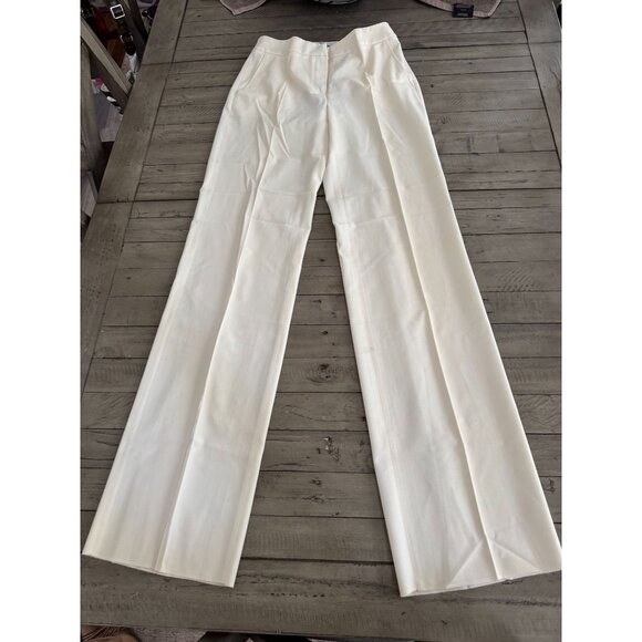 Max Mara Stretch Laine Wool Pleated Straight Leg Crepe Trouser Pants White 38 - Picture 2 of 6